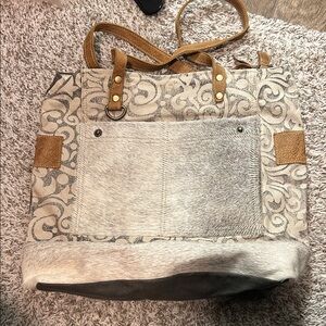 Myra Bag Tan and Gray Patterned Tote